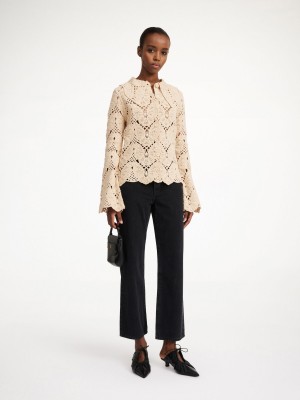 By Malene Birger Gwenevere Crochet Shirt Pletenina Oyster Gray | HR_BB19759