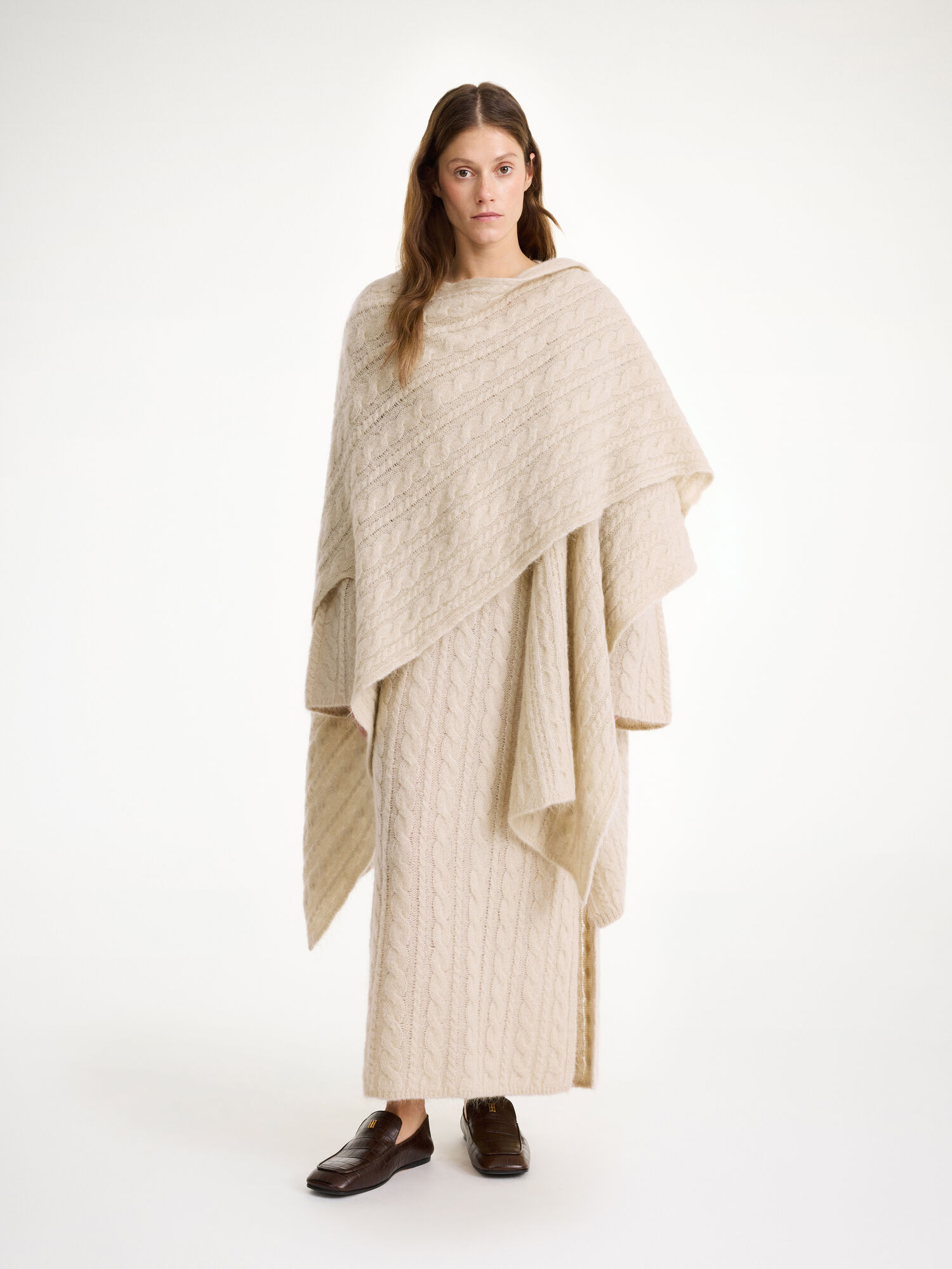 By Malene Birger Kassillas Wool-blend Poncho Pletenina Oyster Gray | HR_BB76826