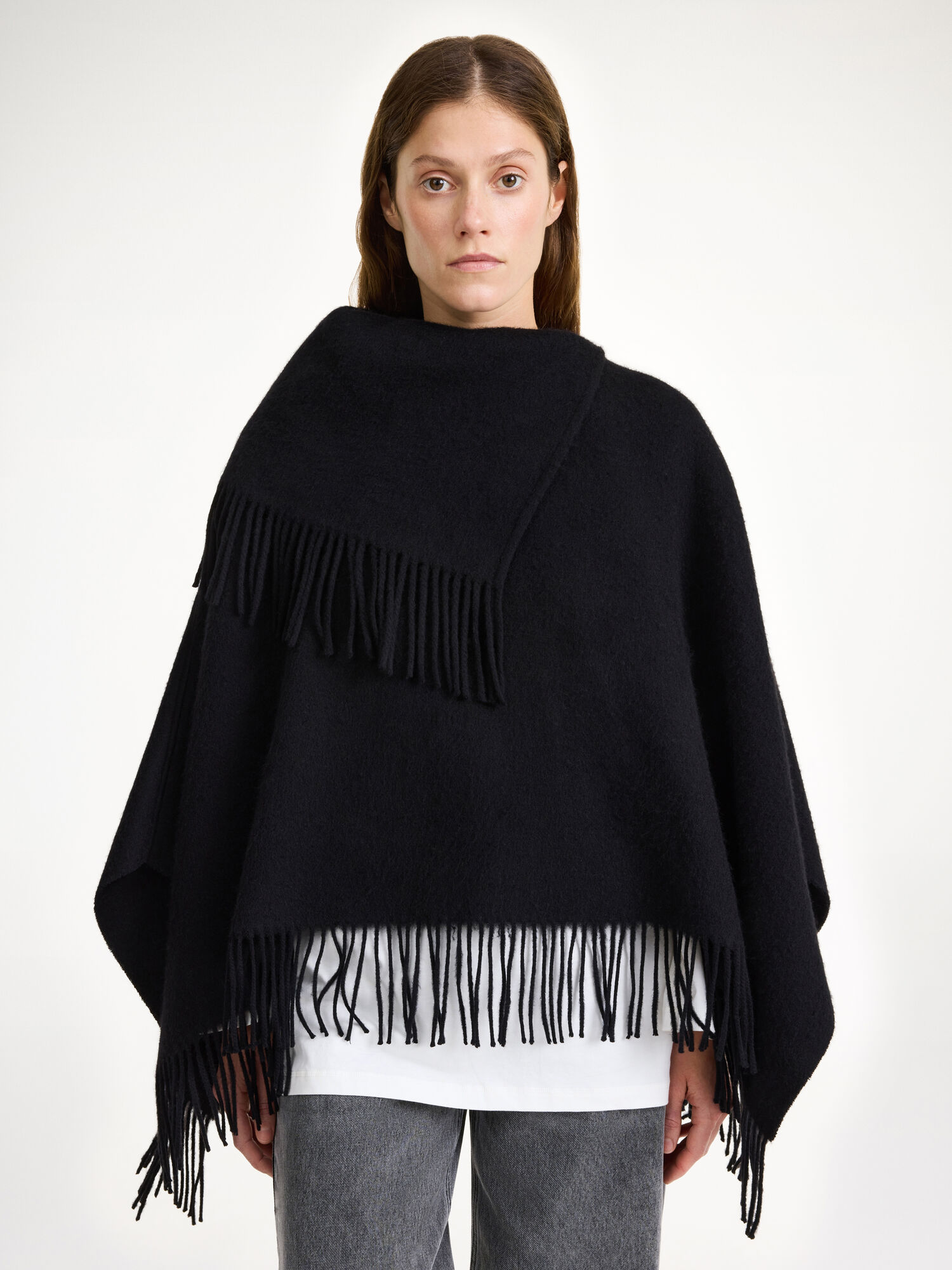 By Malene Birger Turtma Wool Fringe Bib Šalovi Crne | HR_BB62623